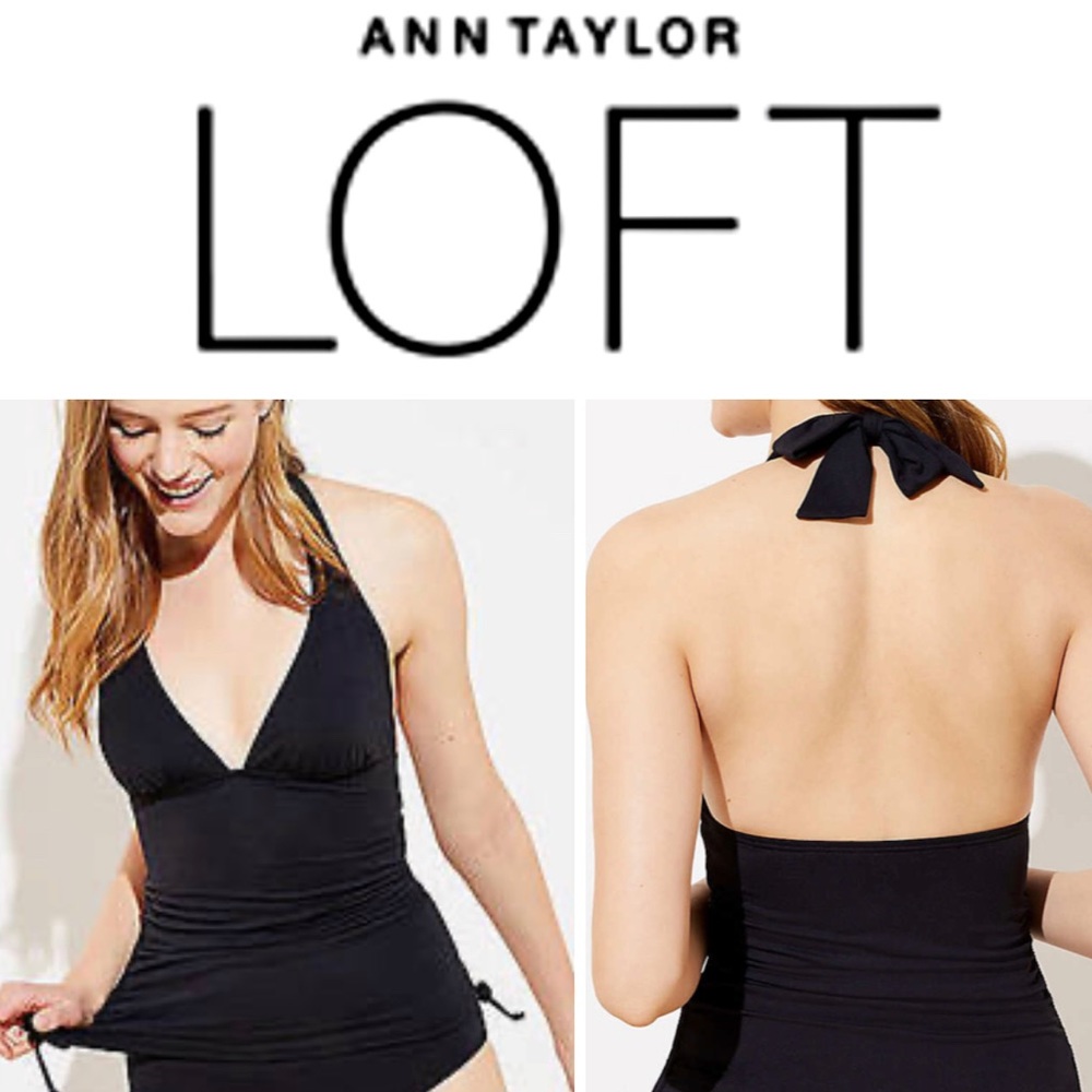 NWT Ann Taylor LOFT Black Tankini Halter Top